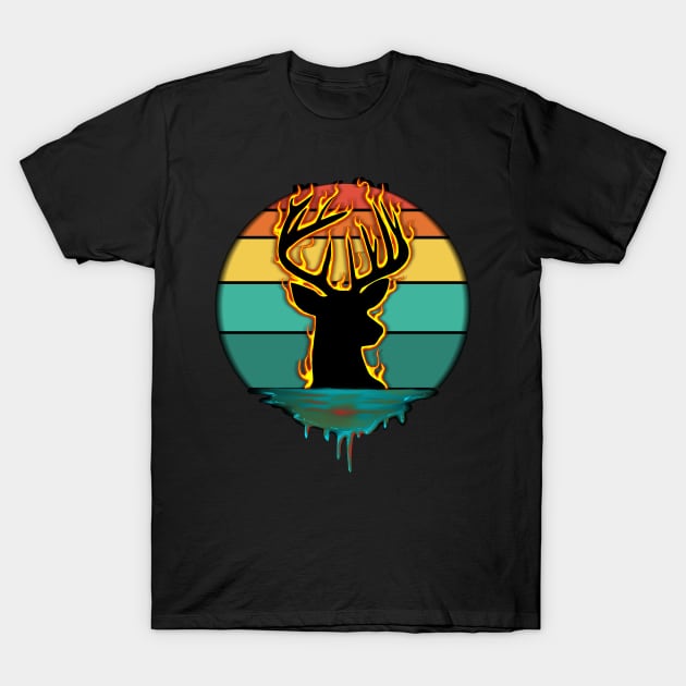 Flaming Retro Buck T-Shirt by Shawnsonart